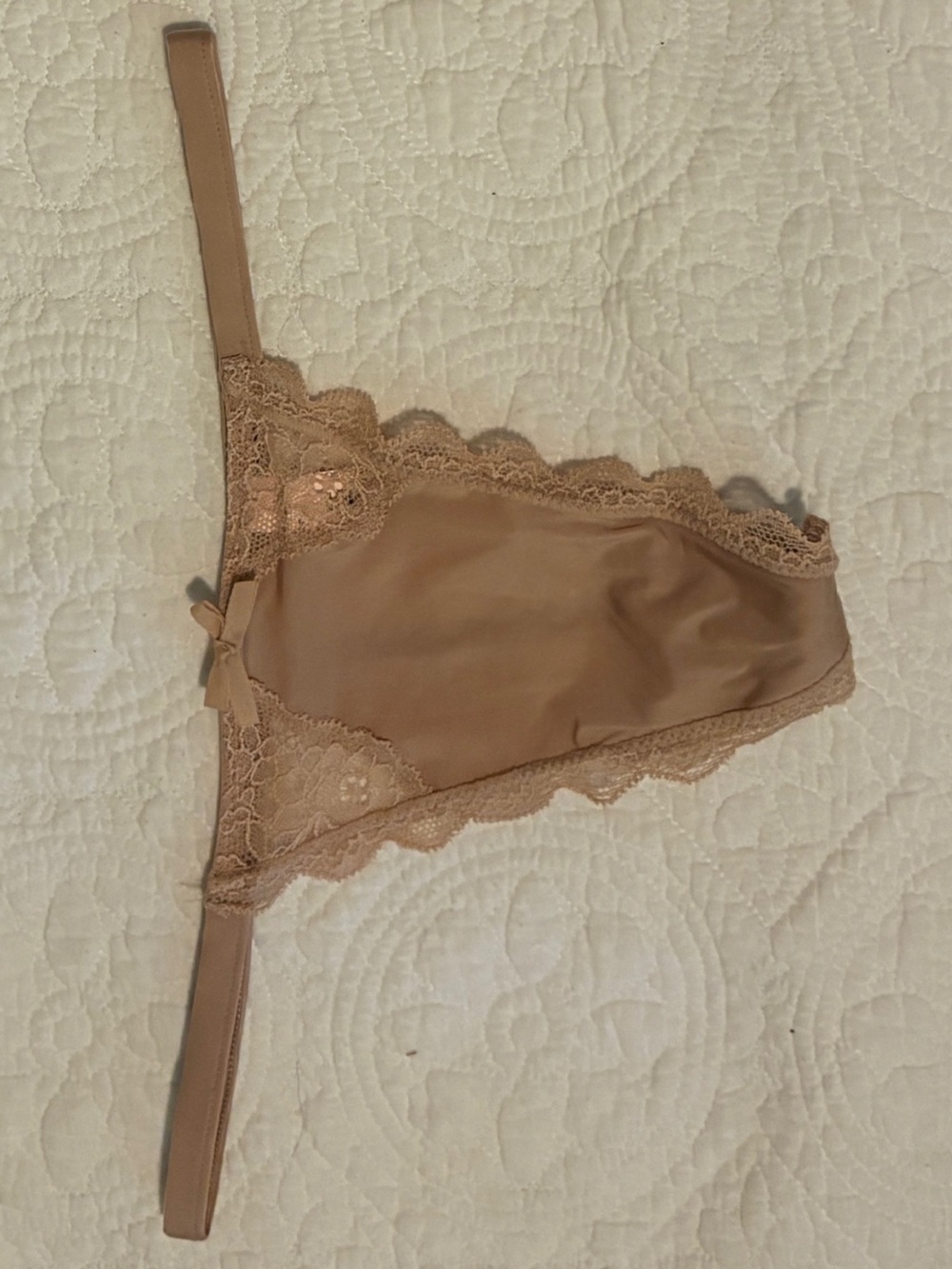 Victoria's Secret Beige Lace-Trim Thong Panty